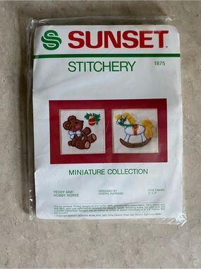 Vintage 80s Sunset Stitchery Miniature Collection Kit-Teddy & Hobby Horse Nursey
